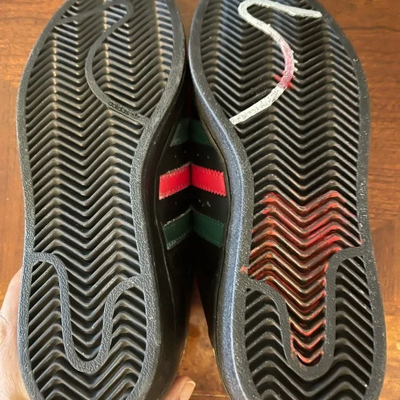 Superstar RARE Adidas Black Gold w Red, Green Stripes White Painted Snake Sz 4.5 - Picture 6 of 10